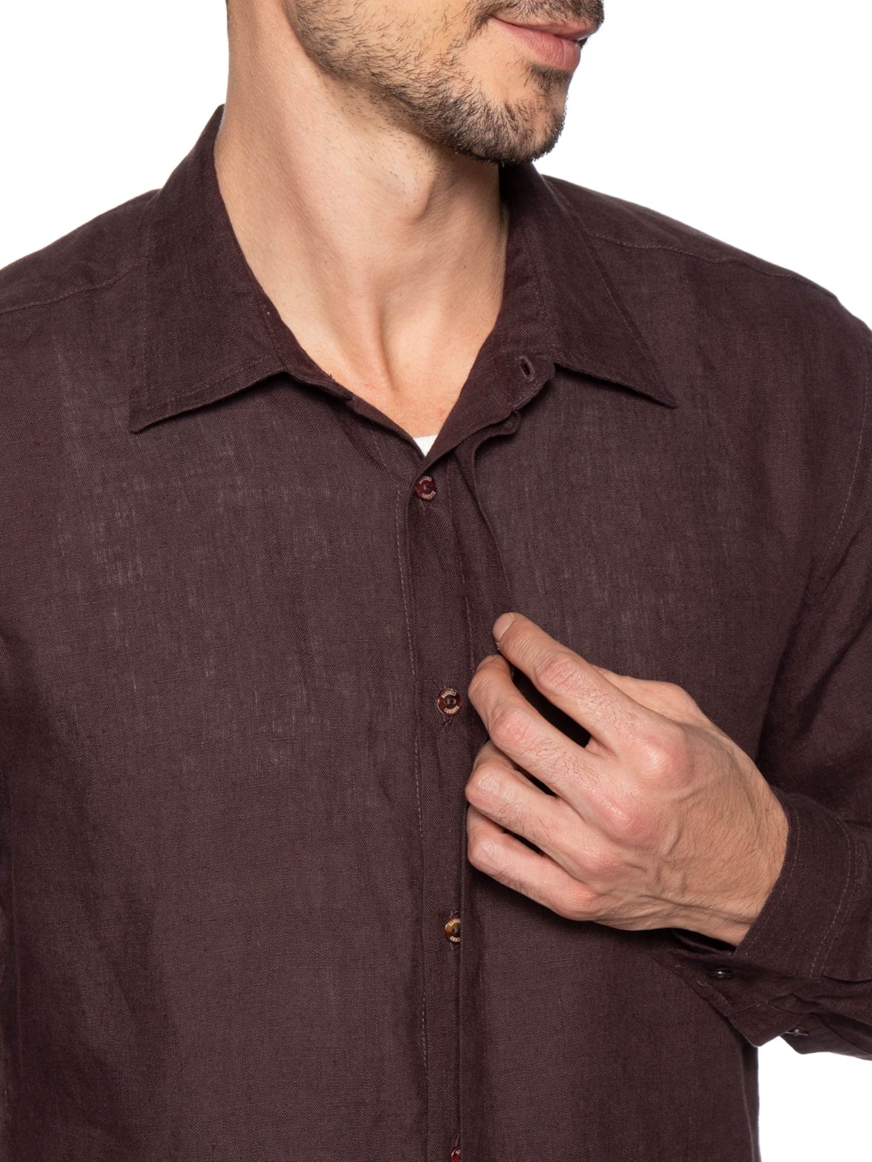 Camisa Masculina Linho Manga Longa Roxo Handred