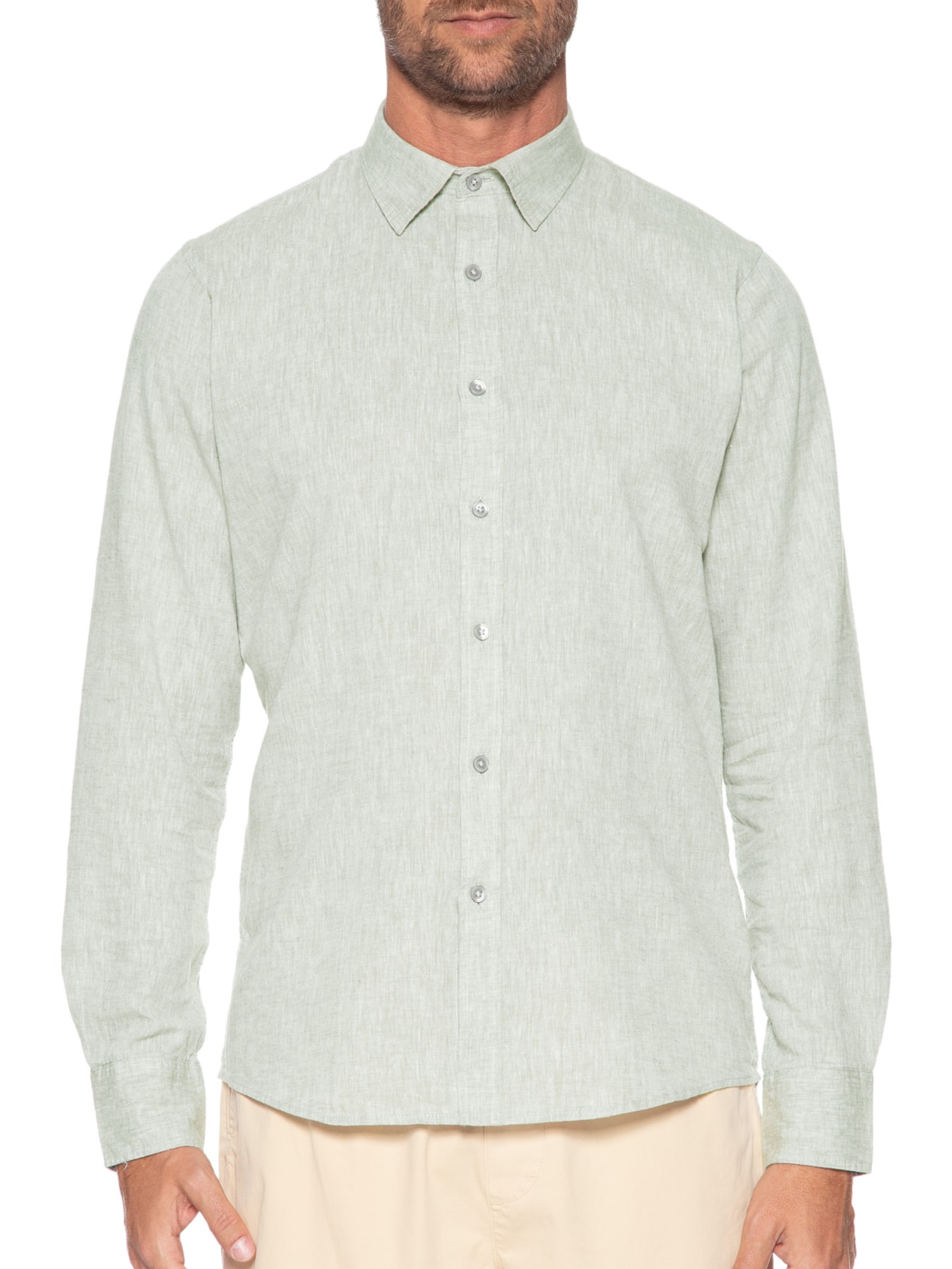 Camisa Masculina Linho Manga Longa Verde '2 Essential