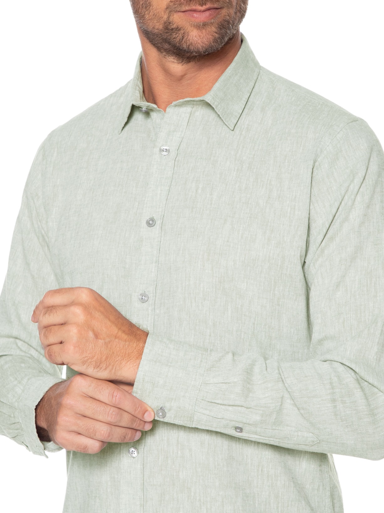 Camisa Masculina Linho Manga Longa Verde '2 Essential