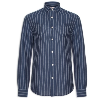 Camisa Masculina Linho Maré Listras - Azul