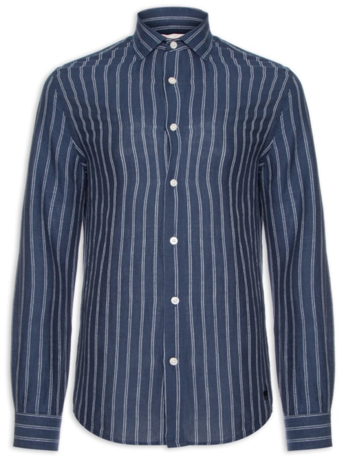 Camisa Masculina Linho Maré Listras - Azul