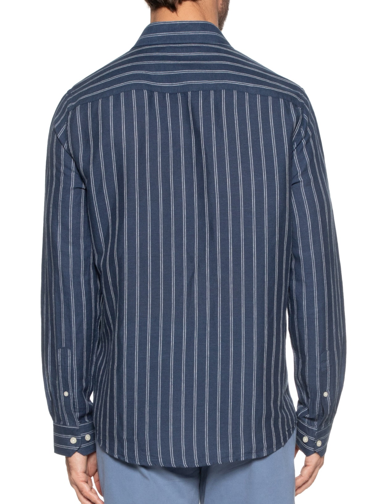 Camisa Masculina Linho Maré Listras Azul Zapalla