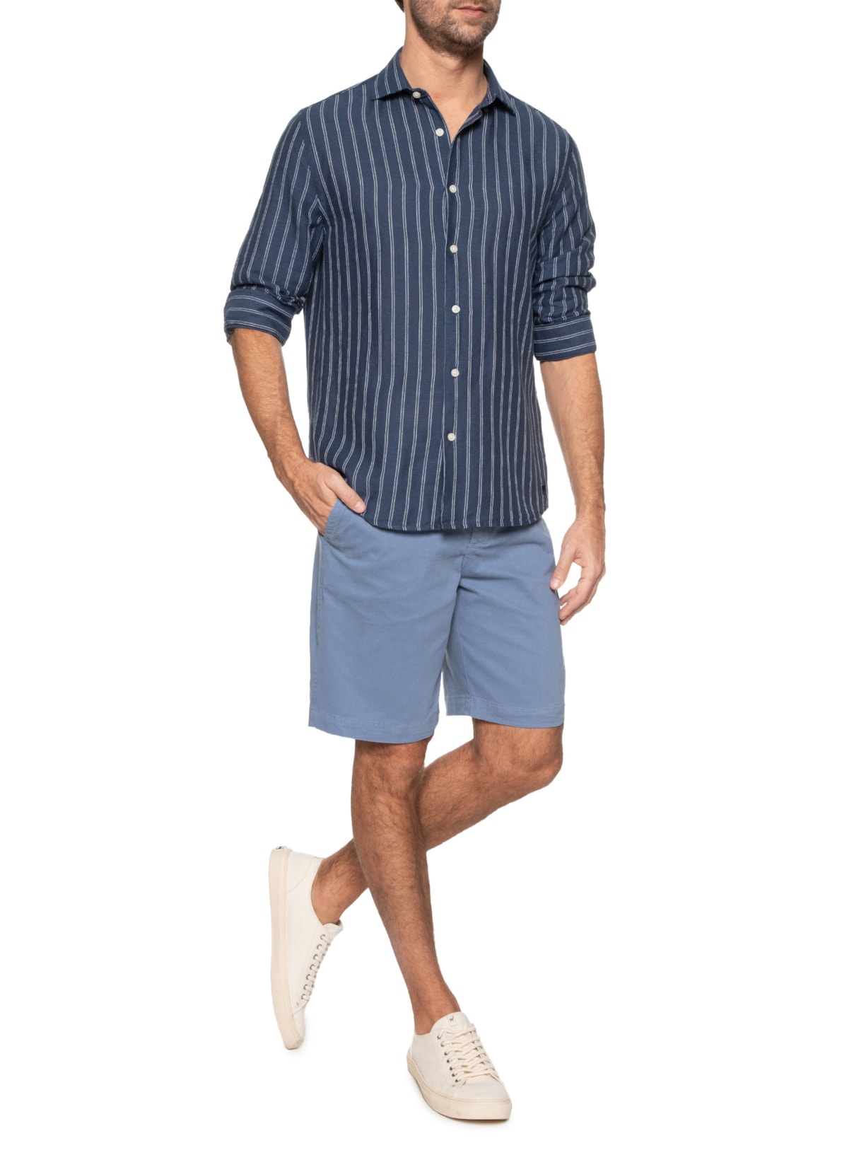 Camisa Masculina Linho Maré Listras Azul Zapalla