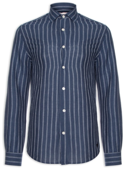 Camisa Masculina Linho Maré Listras - Azul