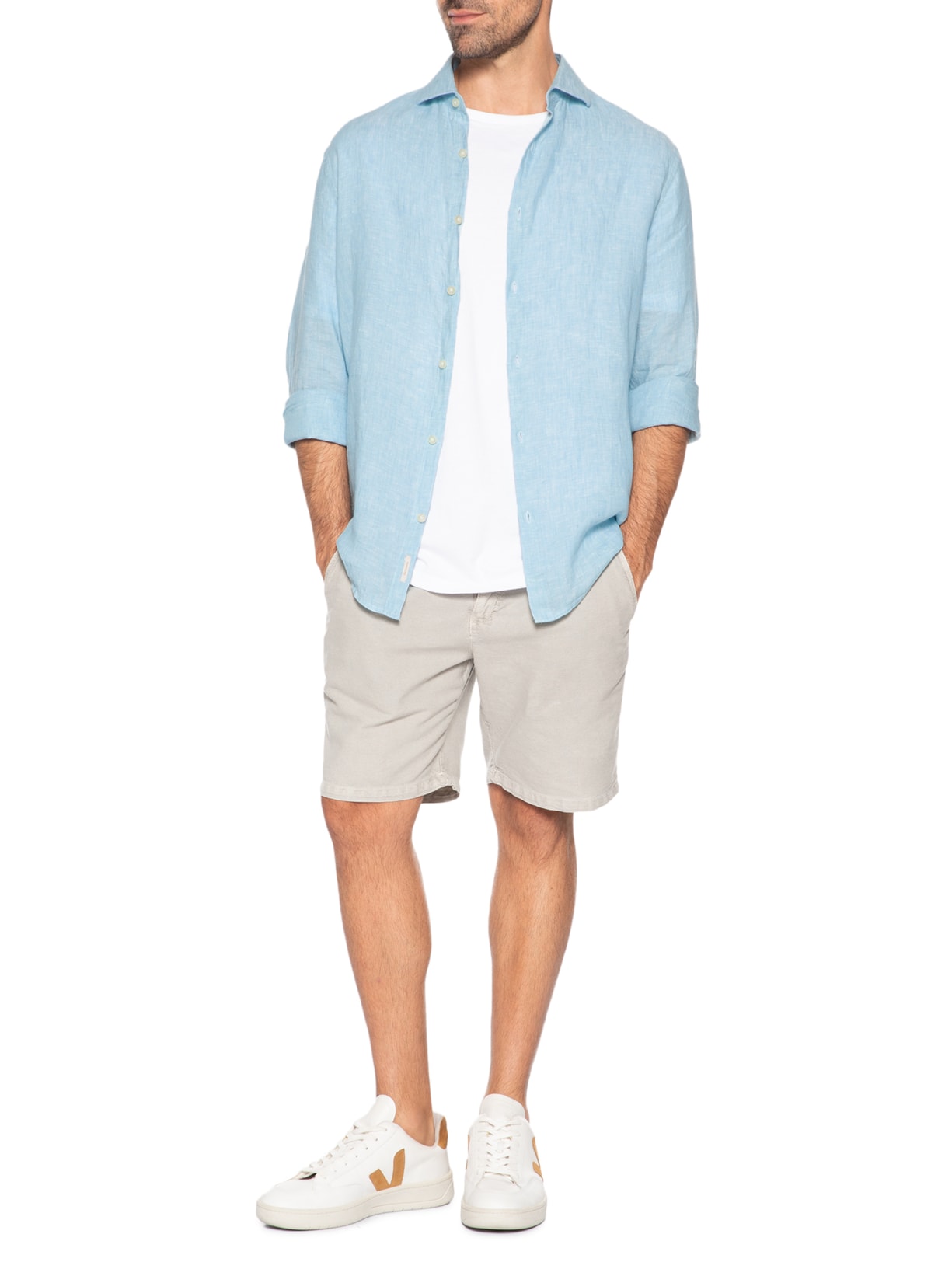 Camisa Masculina Linho Mescla Azul Zapalla