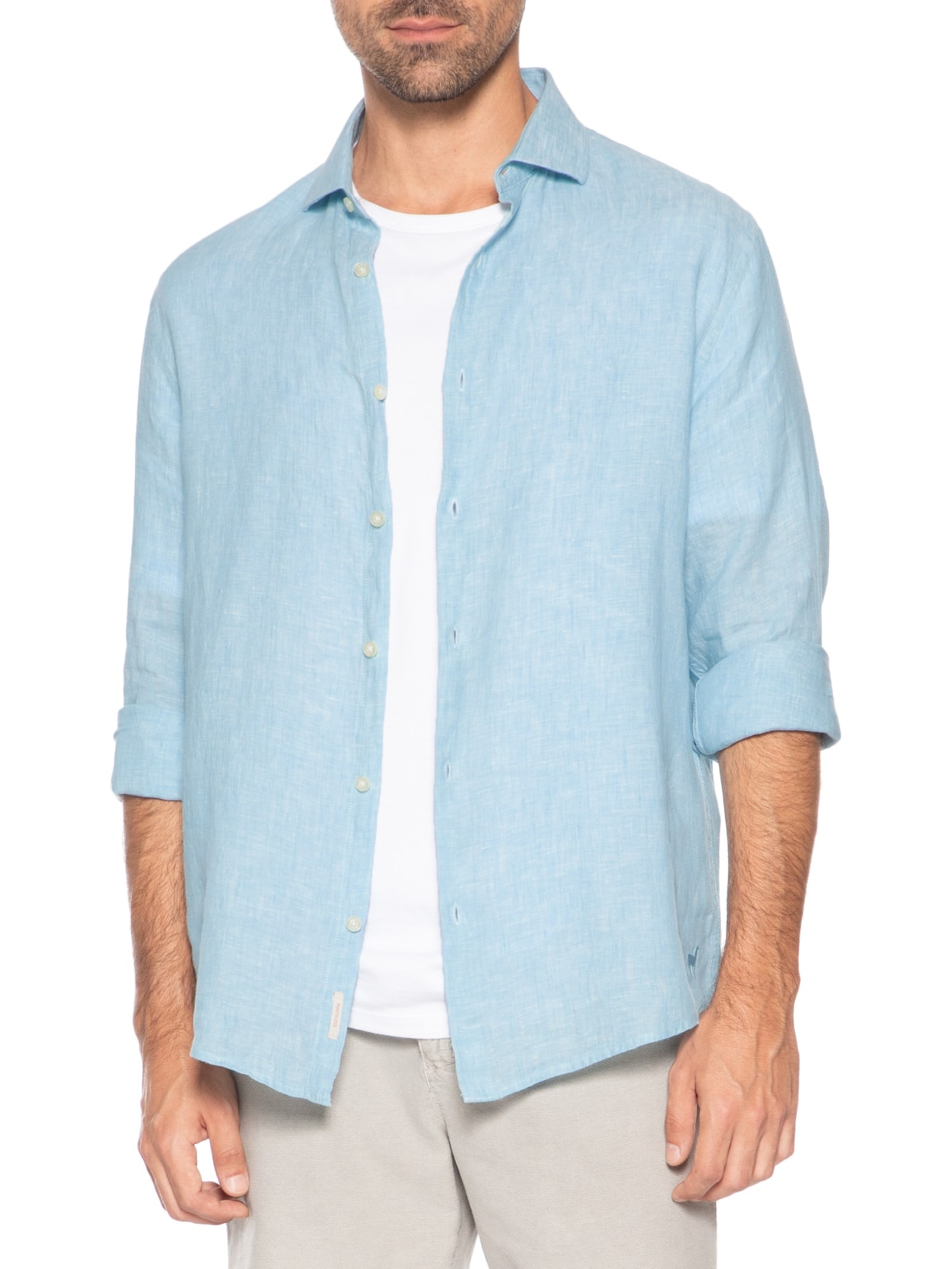 Camisa Masculina Linho Mescla Azul Zapalla