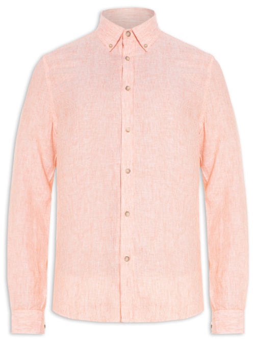 Camisa Masculina Linho Mini Listras - Laranja