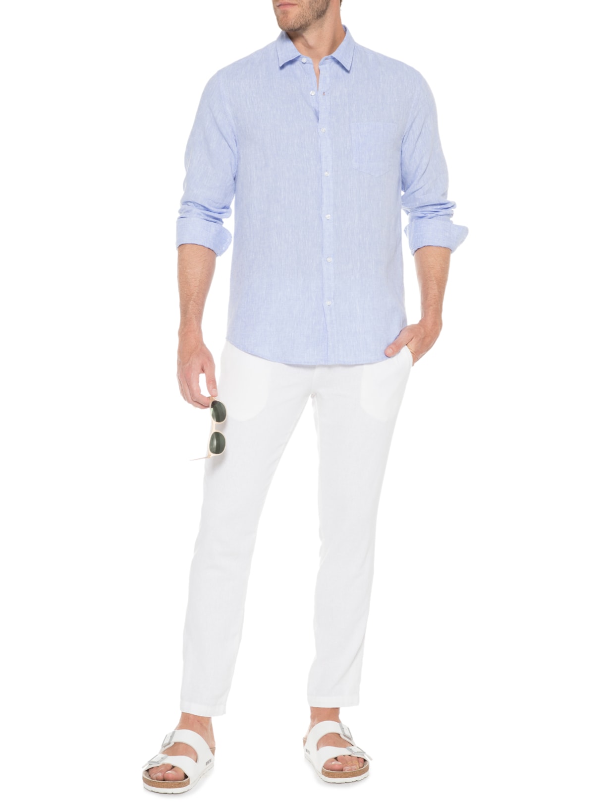 Camisa Masculina Linho Paraiso Azul Foxton