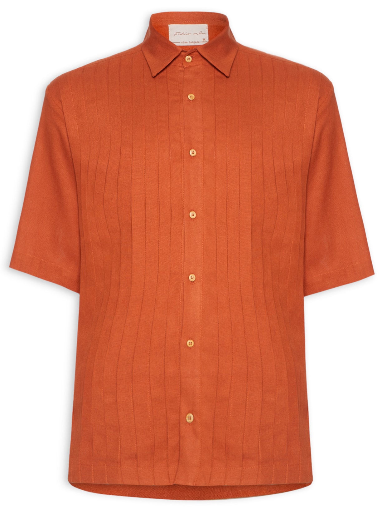 Camisa Masculina Linho Plissada - Laranja