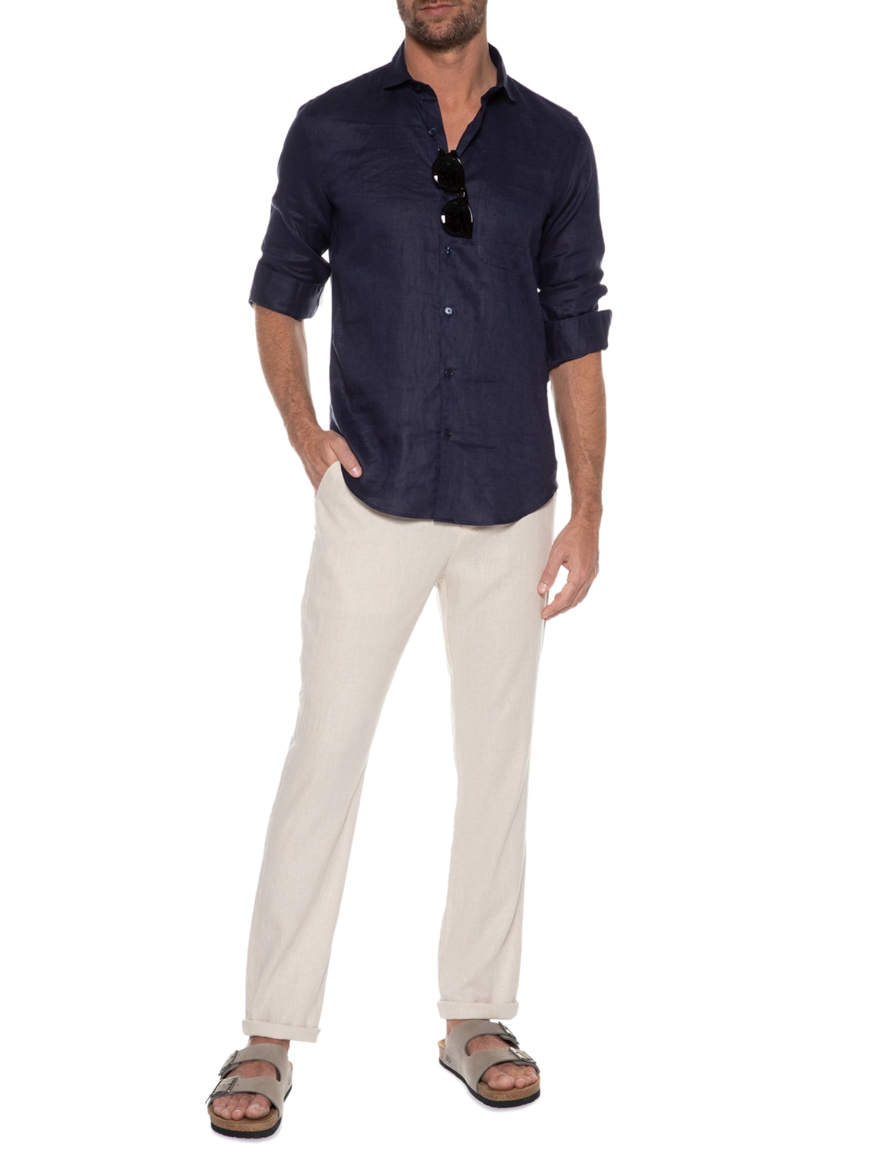 Camisa Masculina Linho Puro Azul Sergio K