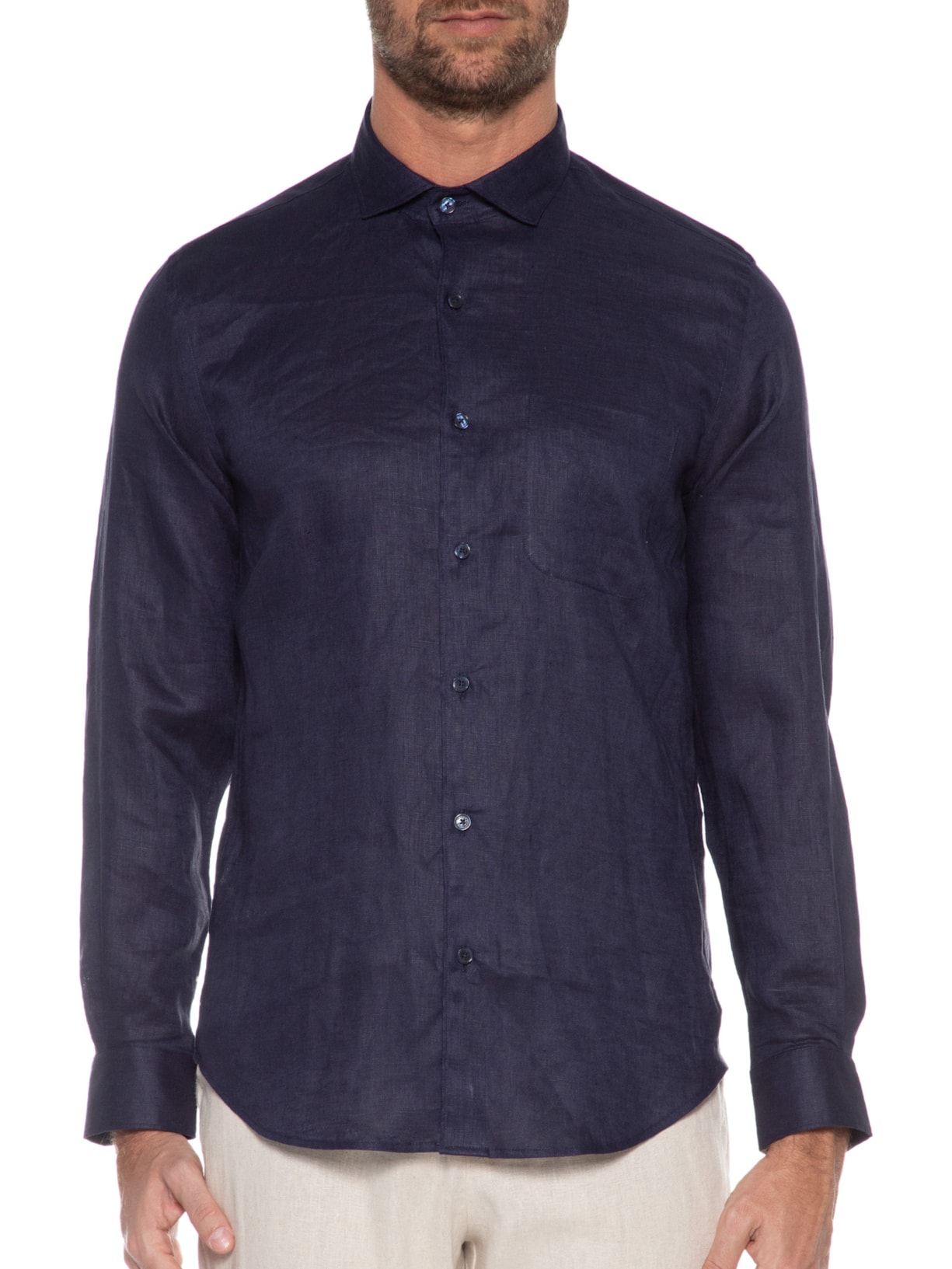 Camisa Masculina Linho Puro Azul Sergio K