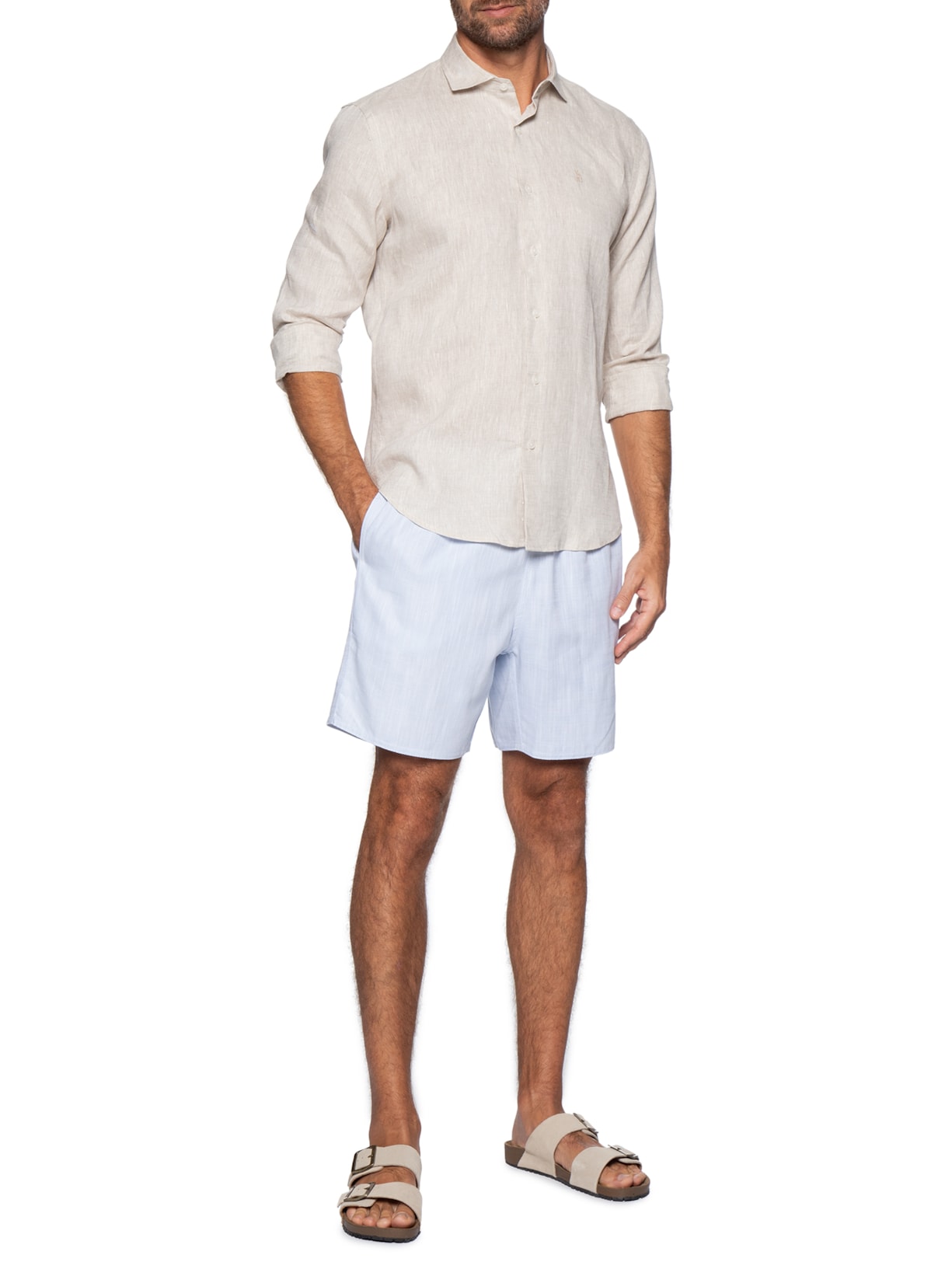 Camisa Masculina Linho Puro Bege Sergio K