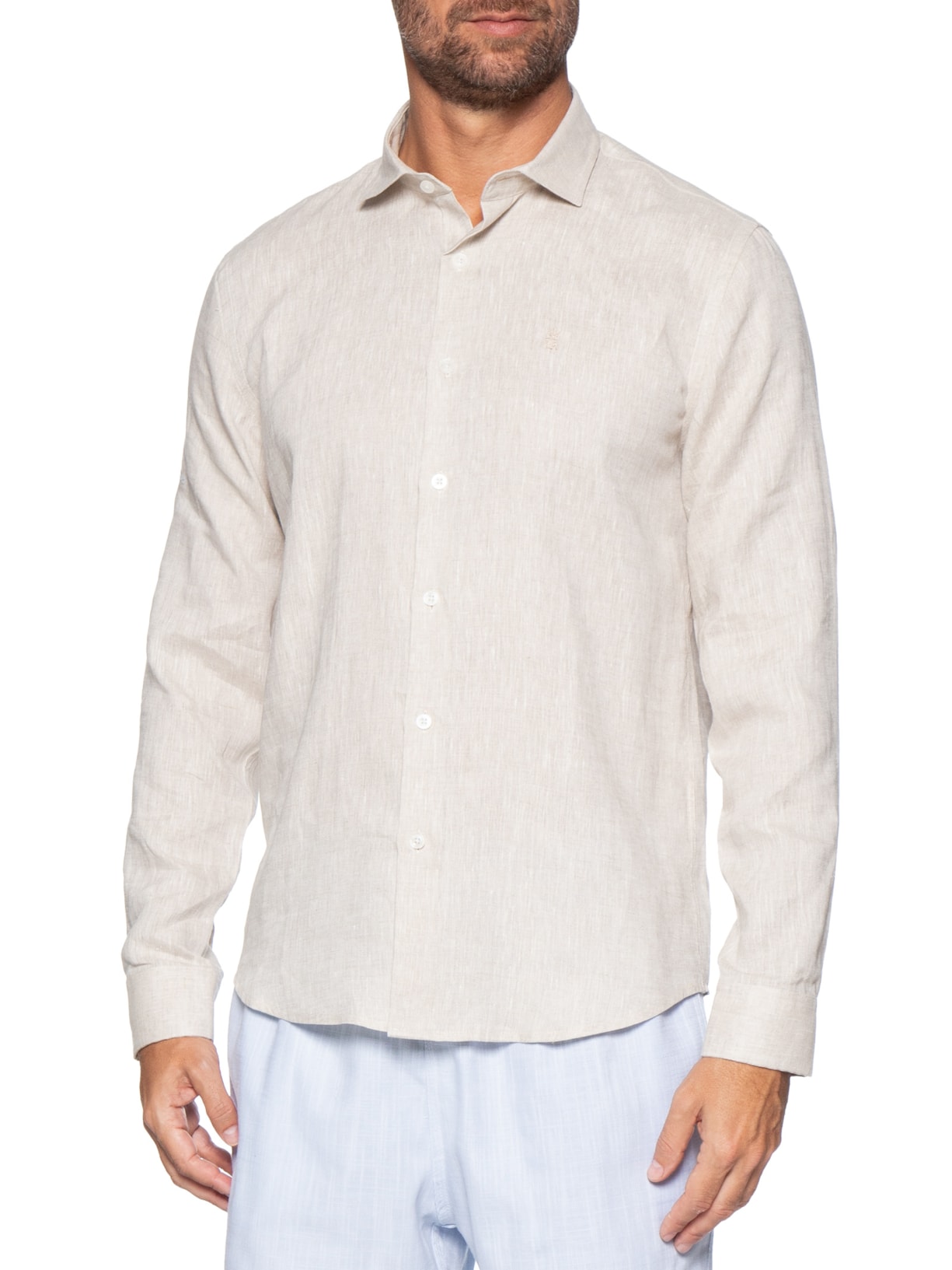 Camisa Masculina Linho Puro Bege Sergio K