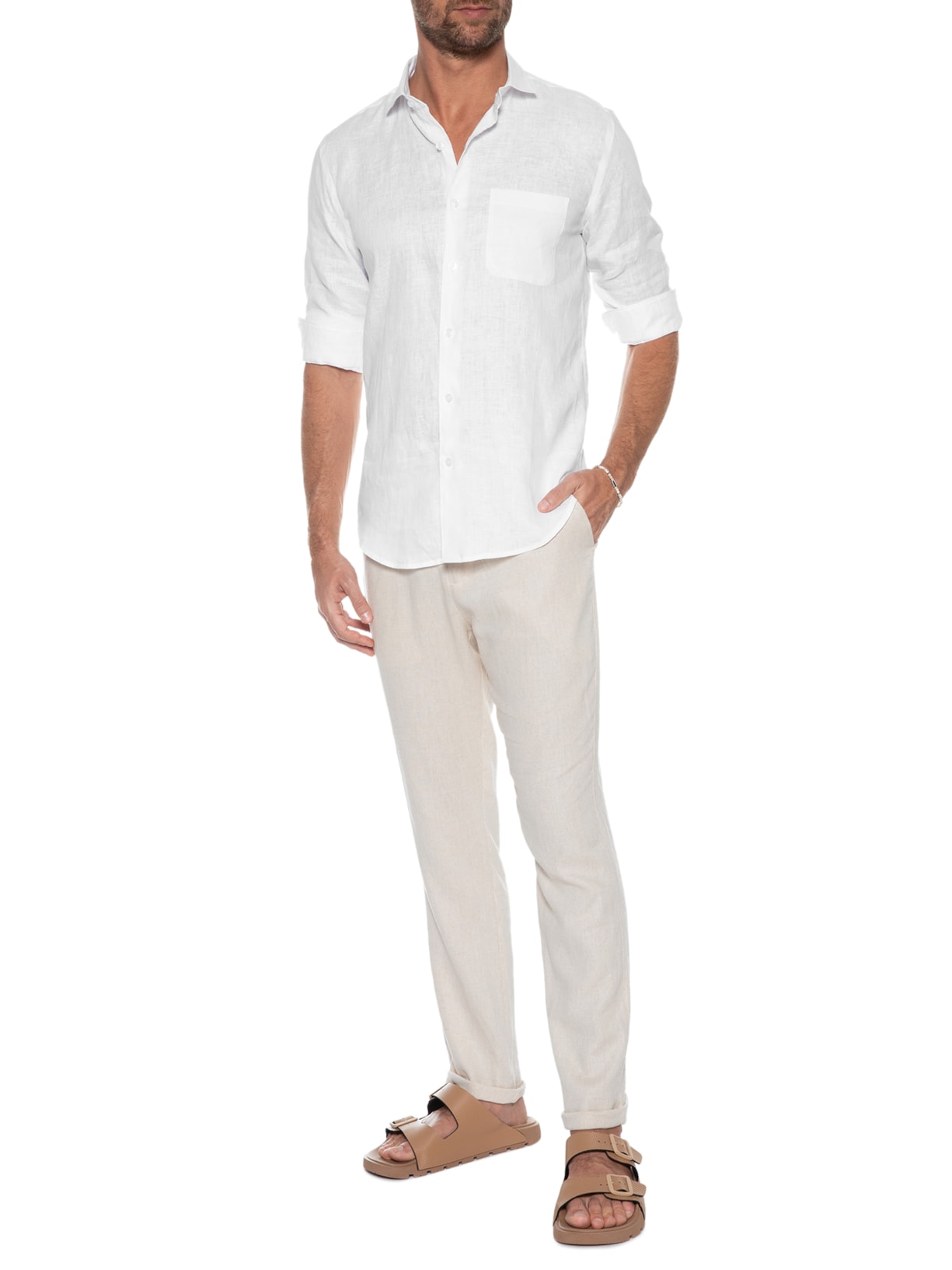 Camisa Masculina Linho Puro Branco Sergio K
