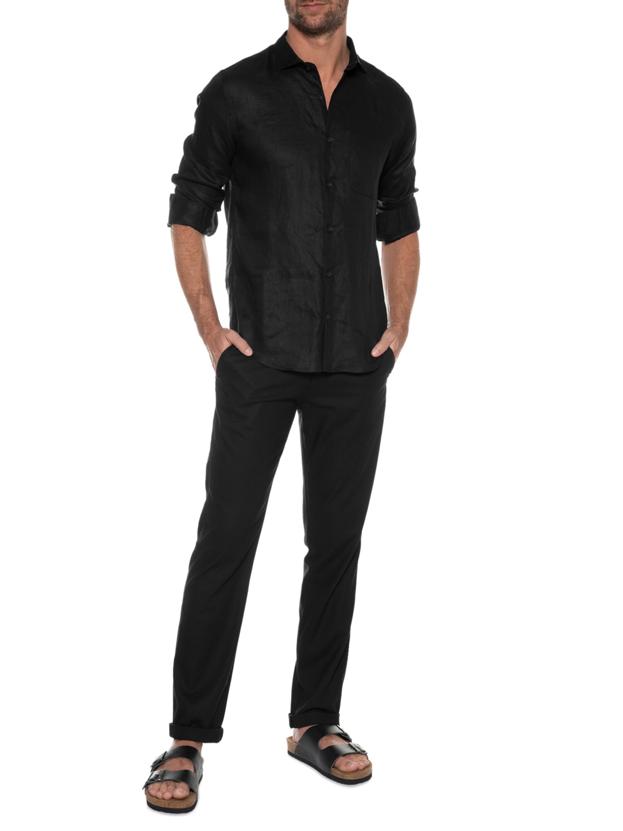 Camisa Masculina Linho Puro Preto Sergio K