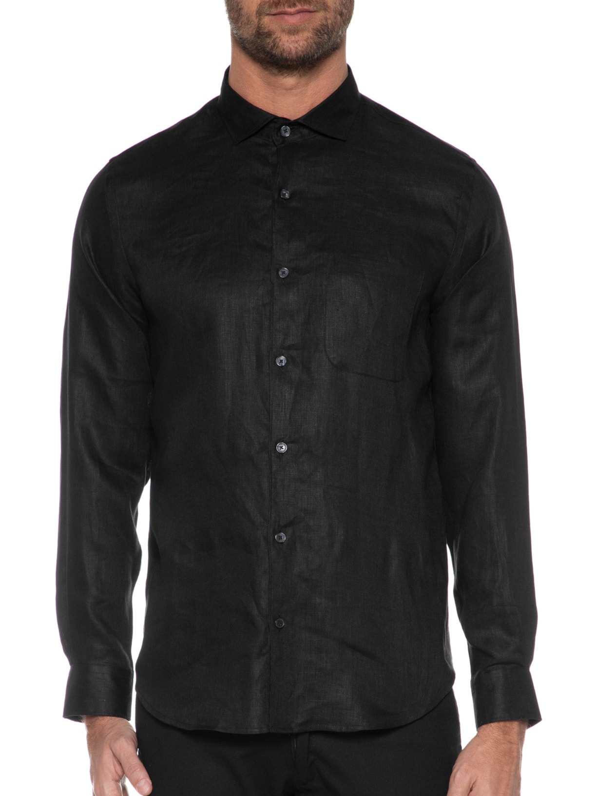 Camisa Masculina Linho Puro Preto Sergio K
