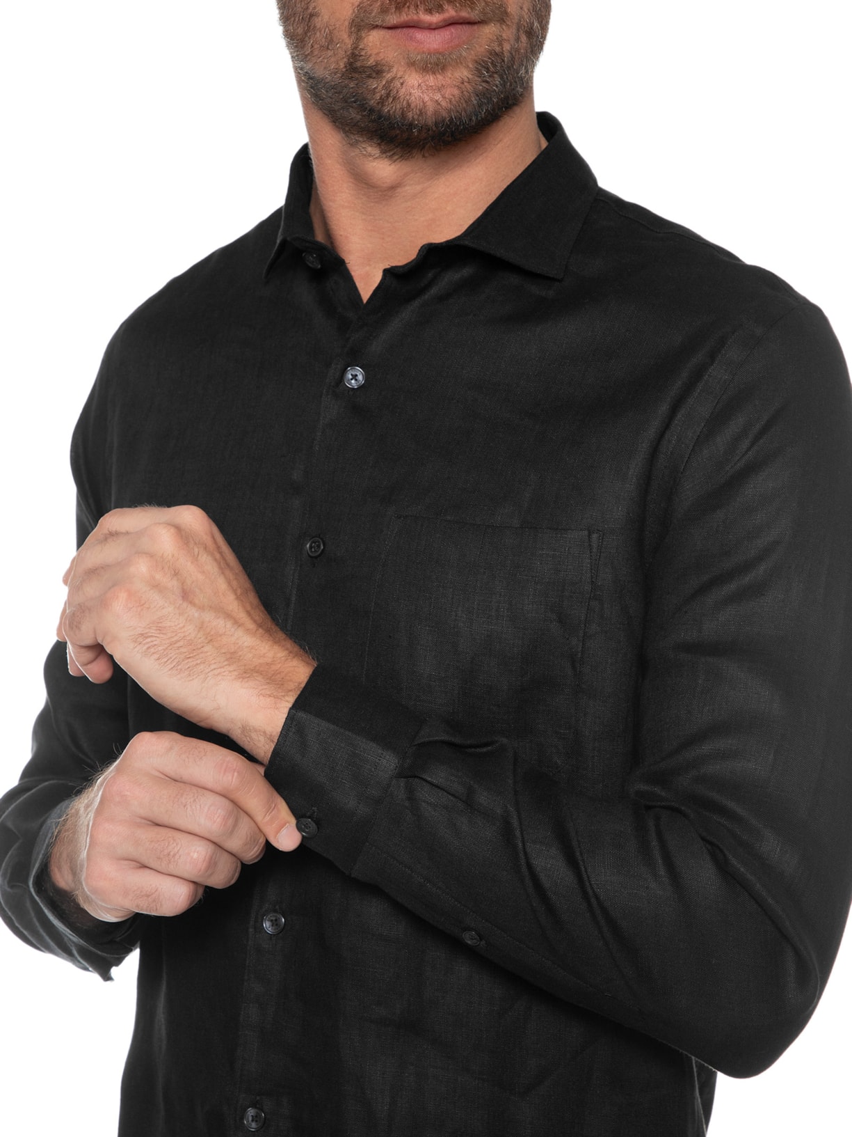 Camisa Masculina Linho Puro Preto Sergio K