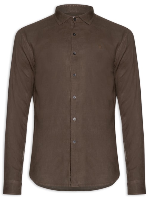Camisa Masculina Linho Puro Tinturado – Marrom