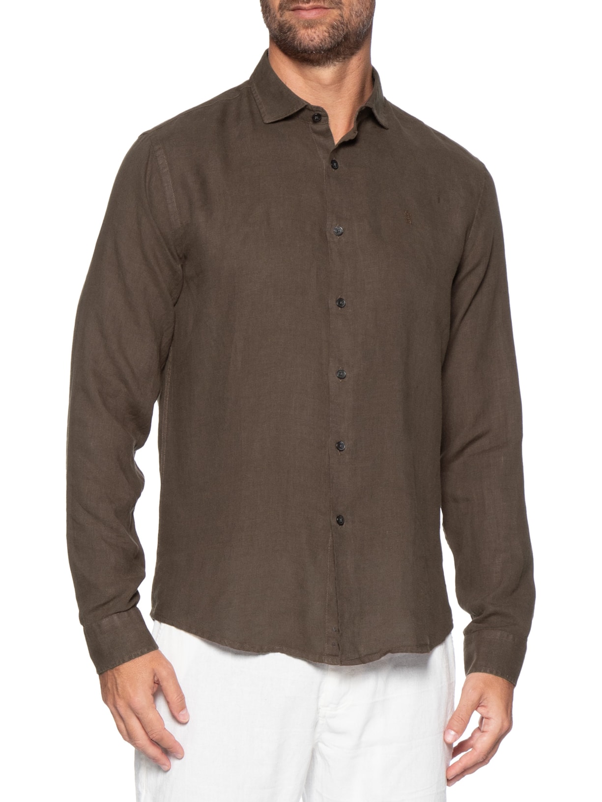 Camisa Masculina Linho Puro Tinturado Marrom Sergio K