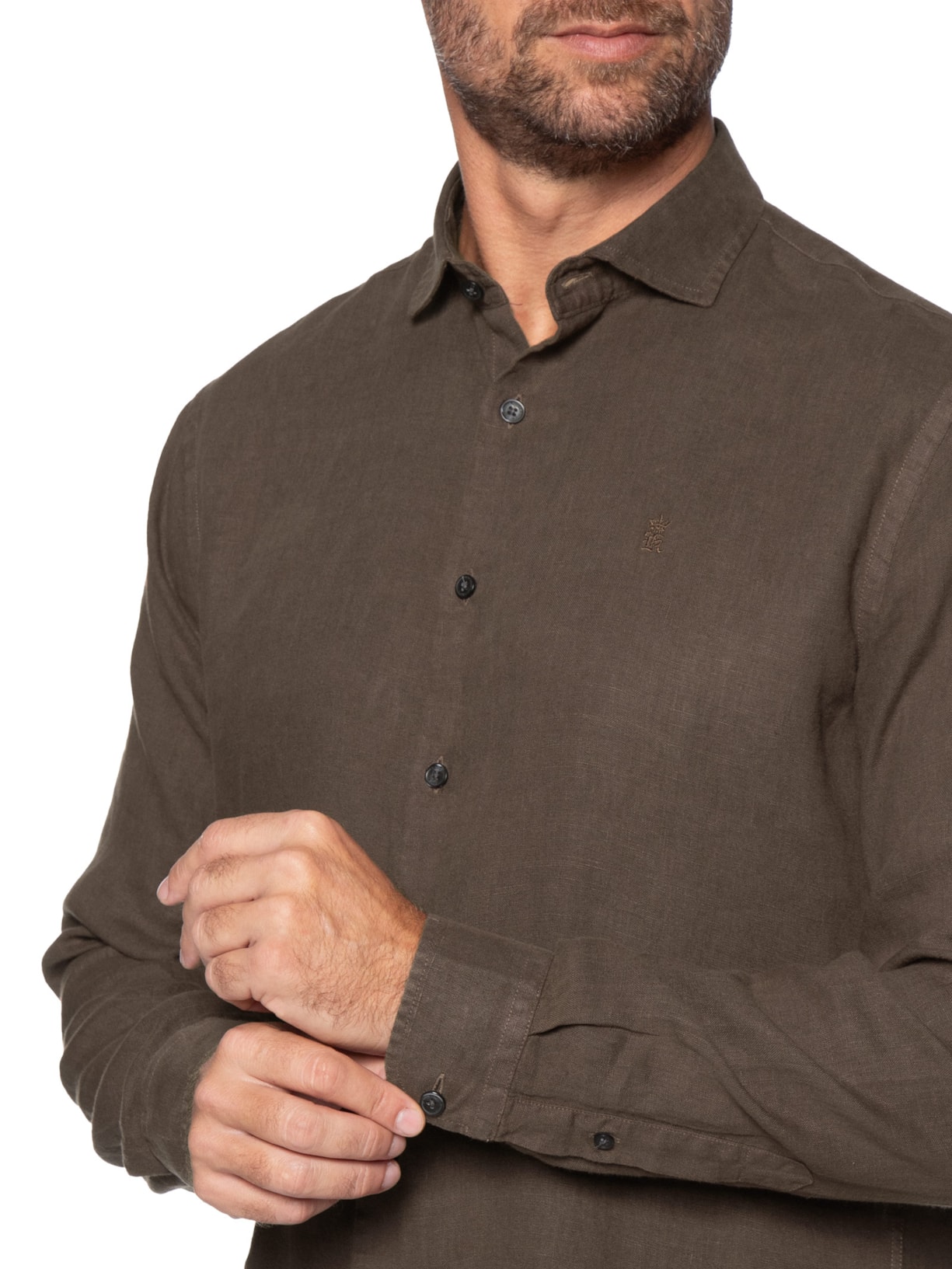 Camisa Masculina Linho Puro Tinturado Marrom Sergio K