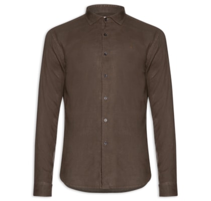 Camisa Masculina Linho Puro Tinturado – Marrom