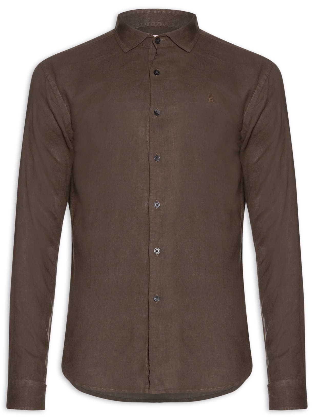Camisa Masculina Linho Puro Tinturado – Marrom