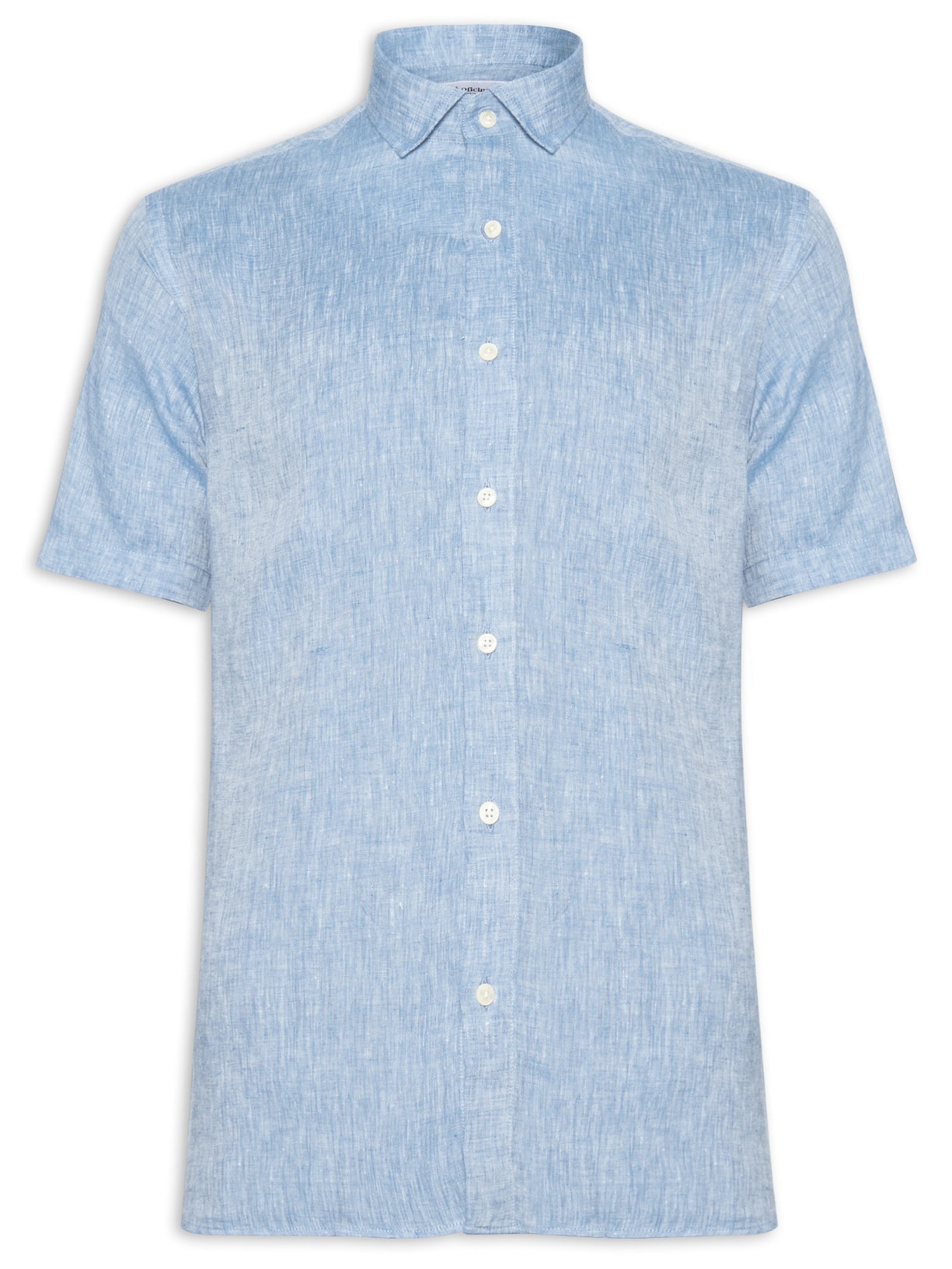 Camisa Masculina Linho Roma Lisa Manga Curta - Azul