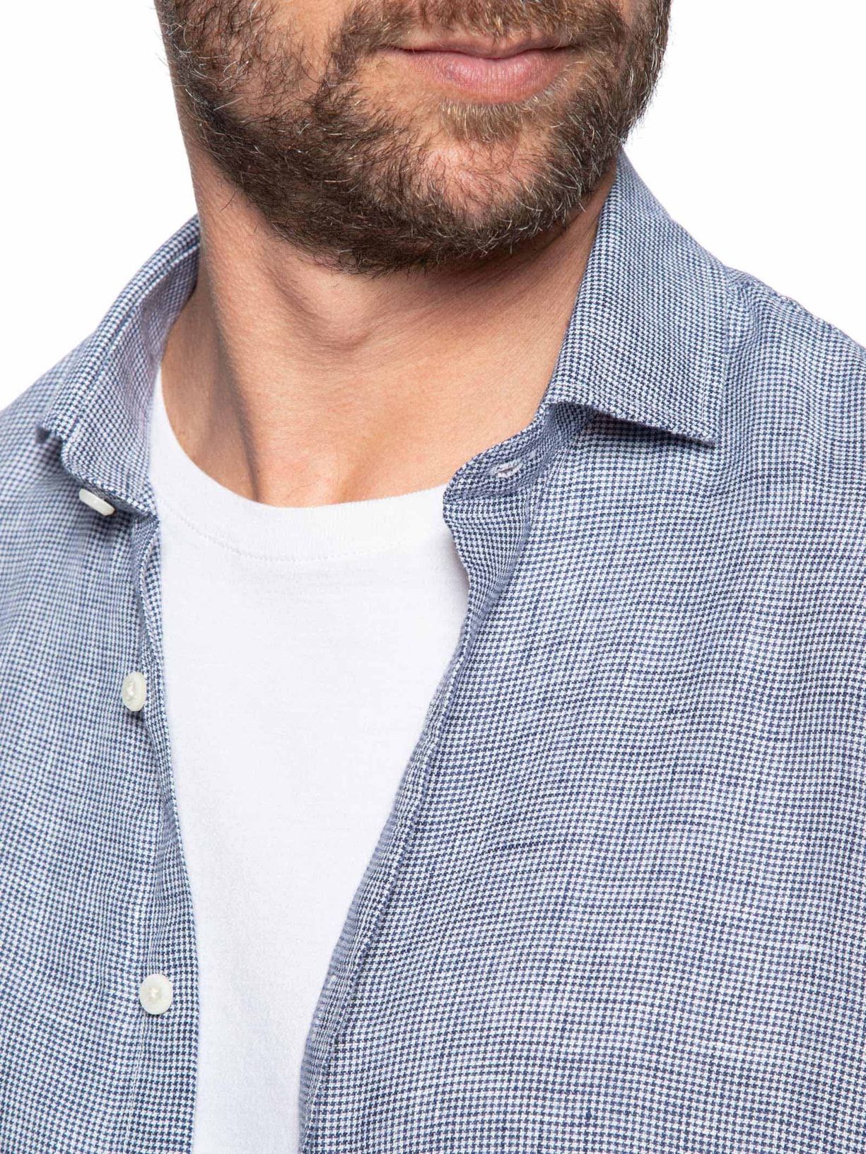 Camisa Masculina Linho Roma Pied De Poule Manga Longa Azul Oficina Reserva