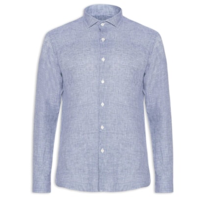 Camisa Masculina Linho Roma Pied De Poule Manga Longa - Azul