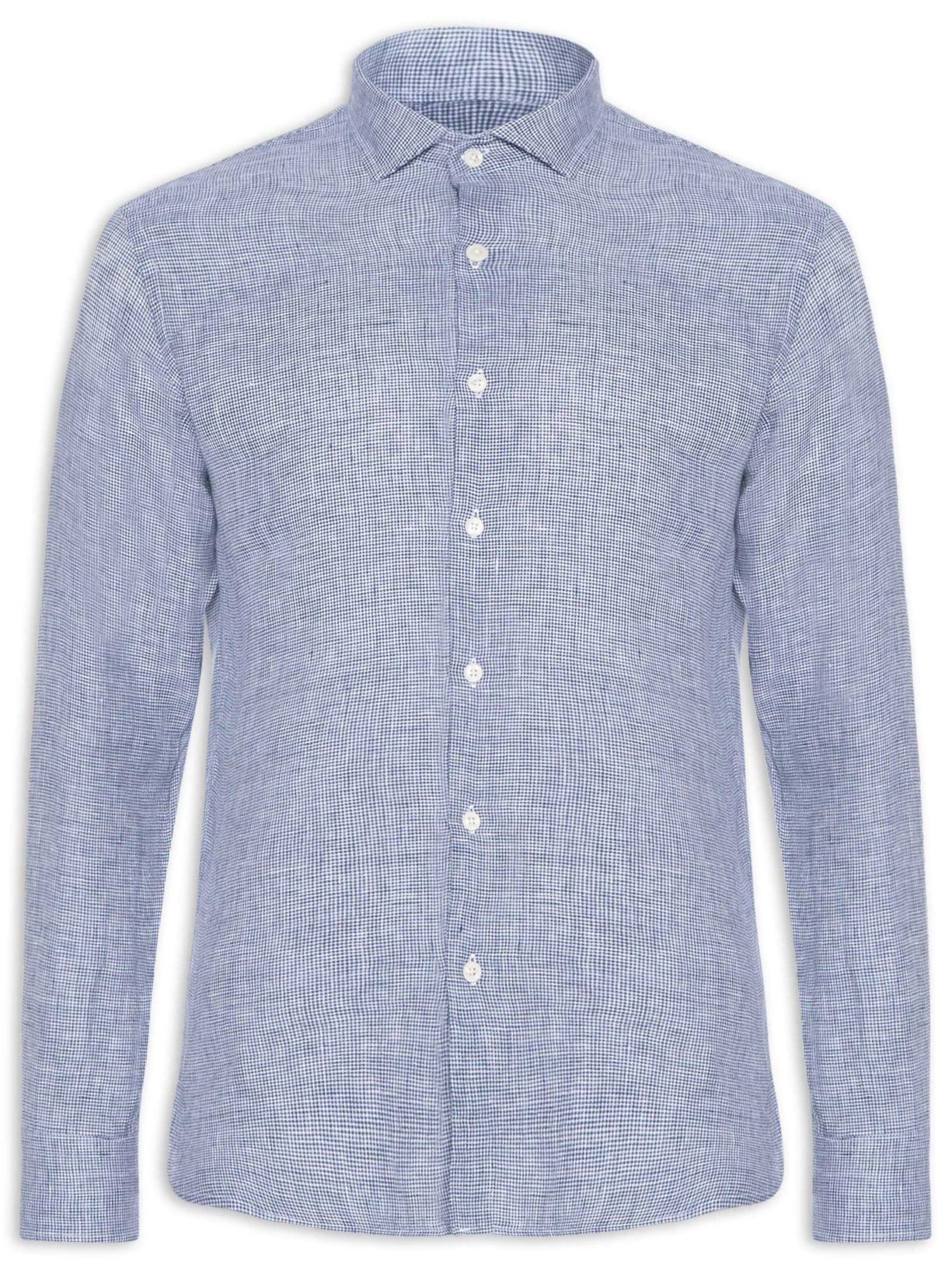 Camisa Masculina Linho Roma Pied De Poule Manga Longa - Azul