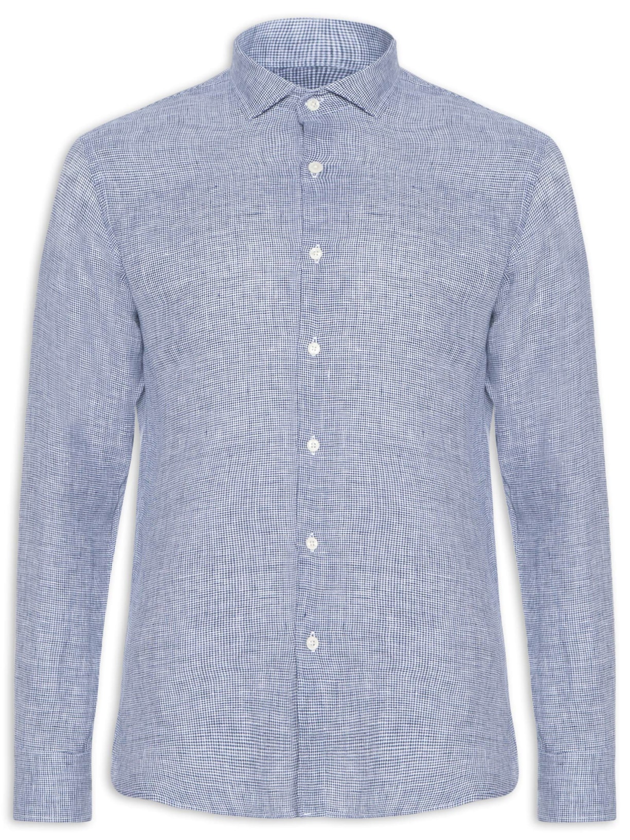 Camisa Masculina Linho Roma Pied De Poule Manga Longa Azul Oficina Reserva
