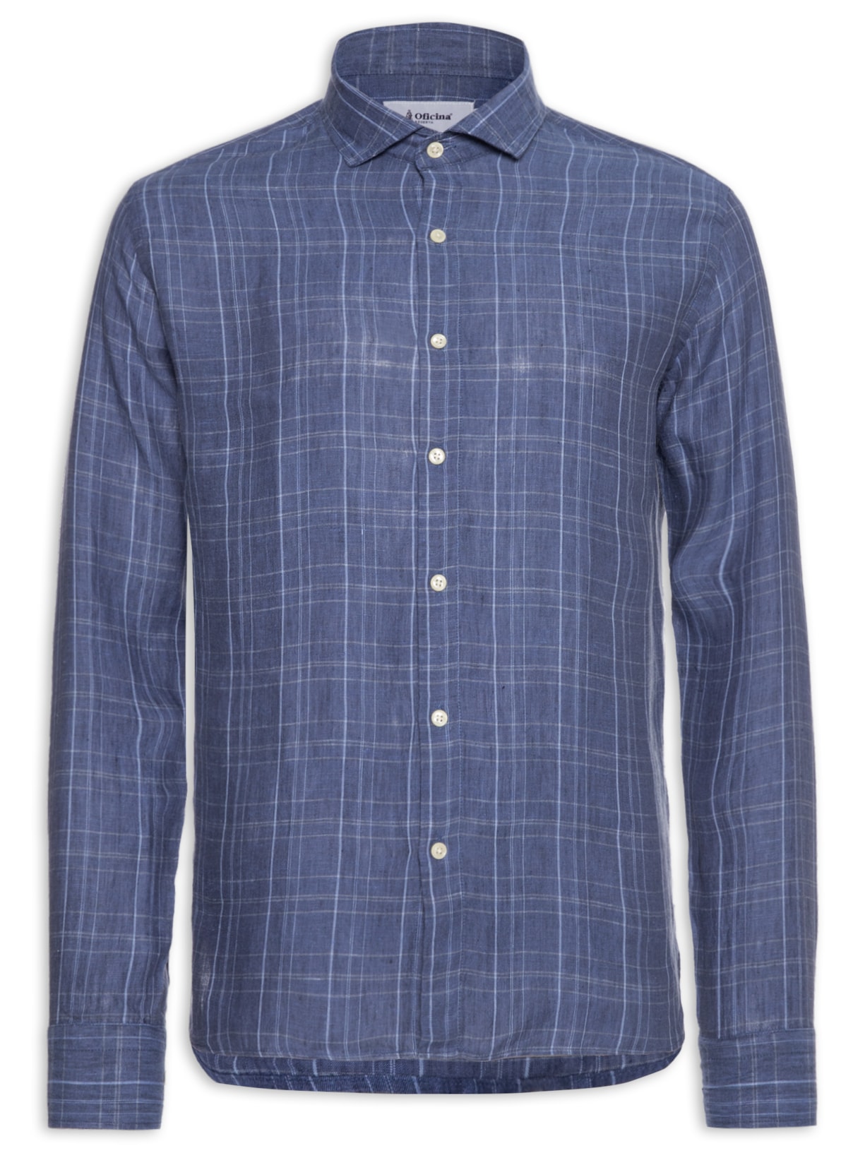 Camisa Masculina Linho Roma Xadrez Manga Longa - Azul