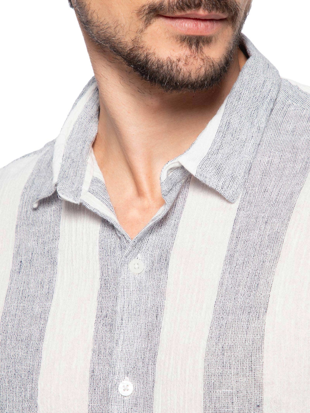 Camisa Masculina Linho Stripes Azul Foxton