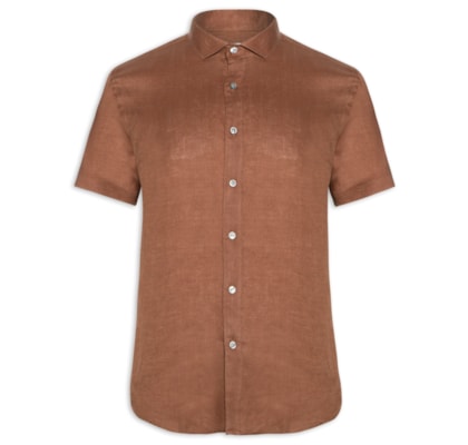 Camisa Masculina Linho Summer Manga Curta Canhamo - Laranja