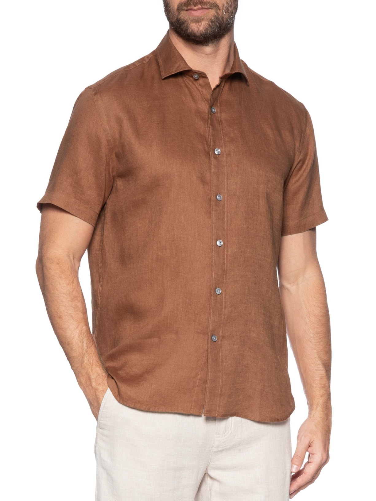 Camisa Masculina Linho Summer Manga Curta Canhamo Laranja Oficina Reserva