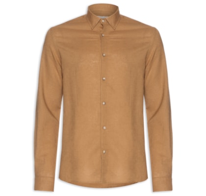 Camisa Masculina Linho Tinturado - Marrom 