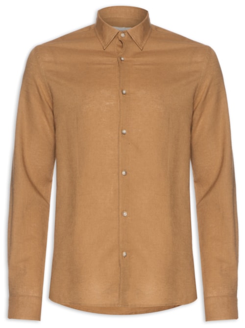 Camisa Masculina Linho Tinturado - Marrom