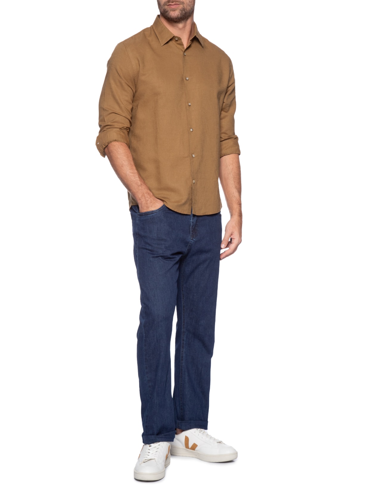 Camisa Masculina Linho Tinturado Marrom  Zapalla