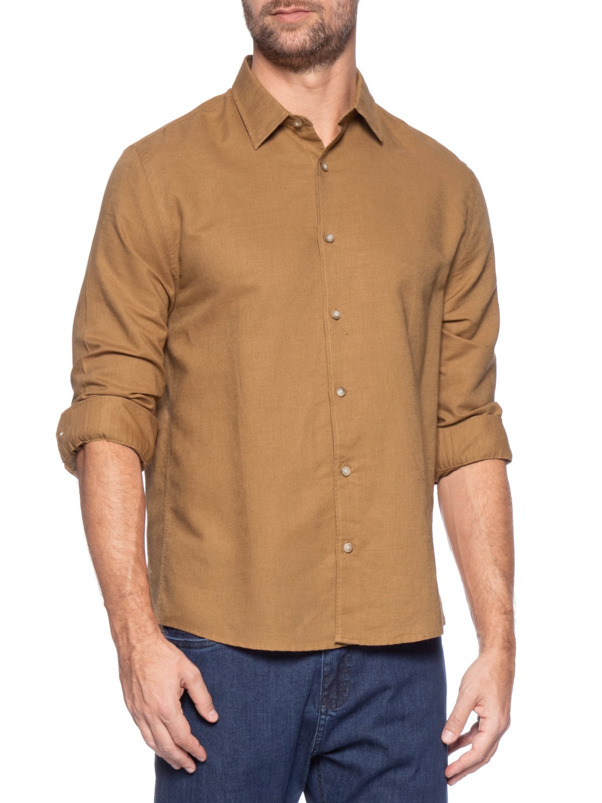 Camisa Masculina Linho Tinturado Marrom  Zapalla