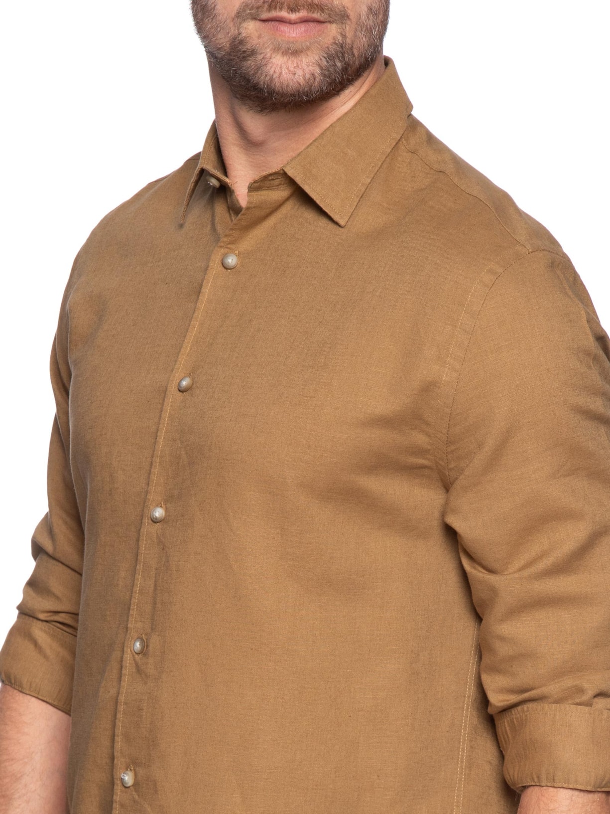 Camisa Masculina Linho Tinturado Marrom  Zapalla