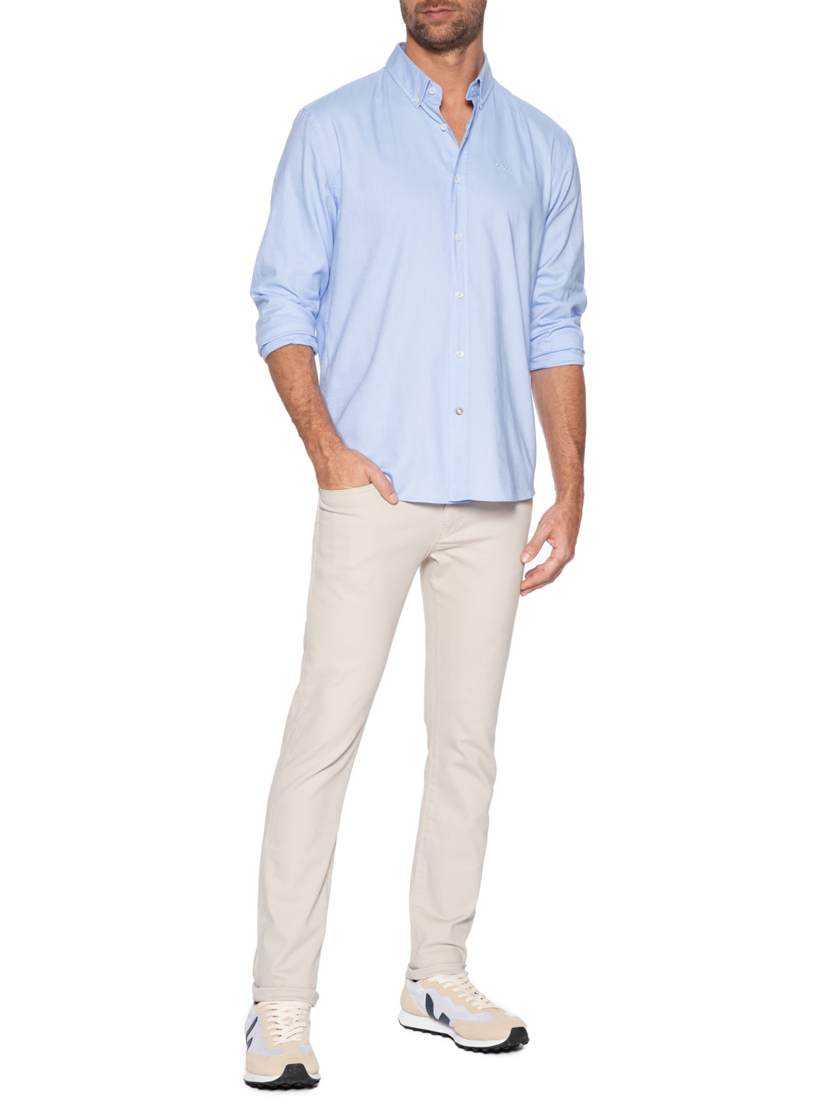 Camisa Masculina Lisa Azul Boss