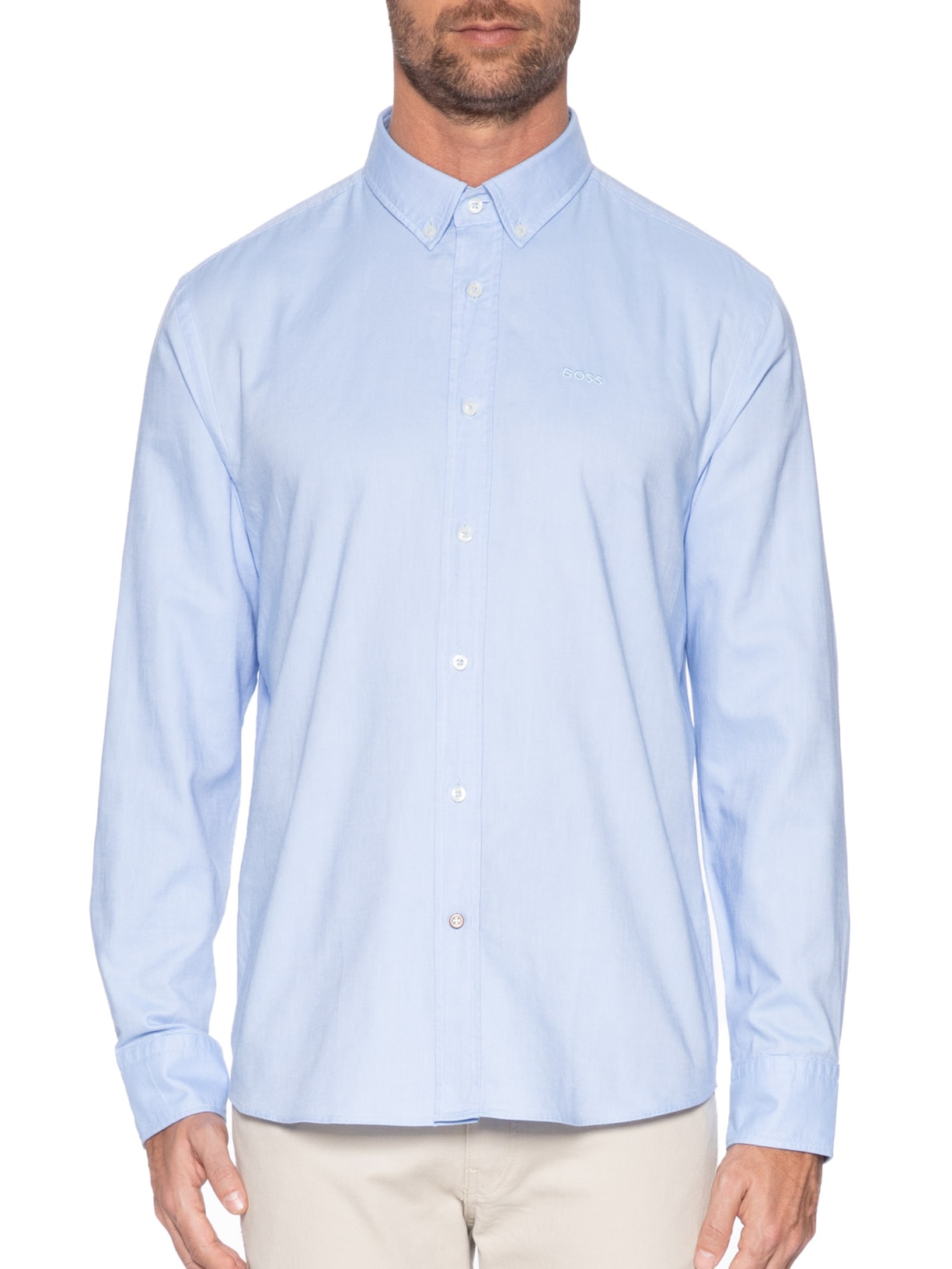 Camisa Masculina Lisa Azul Boss