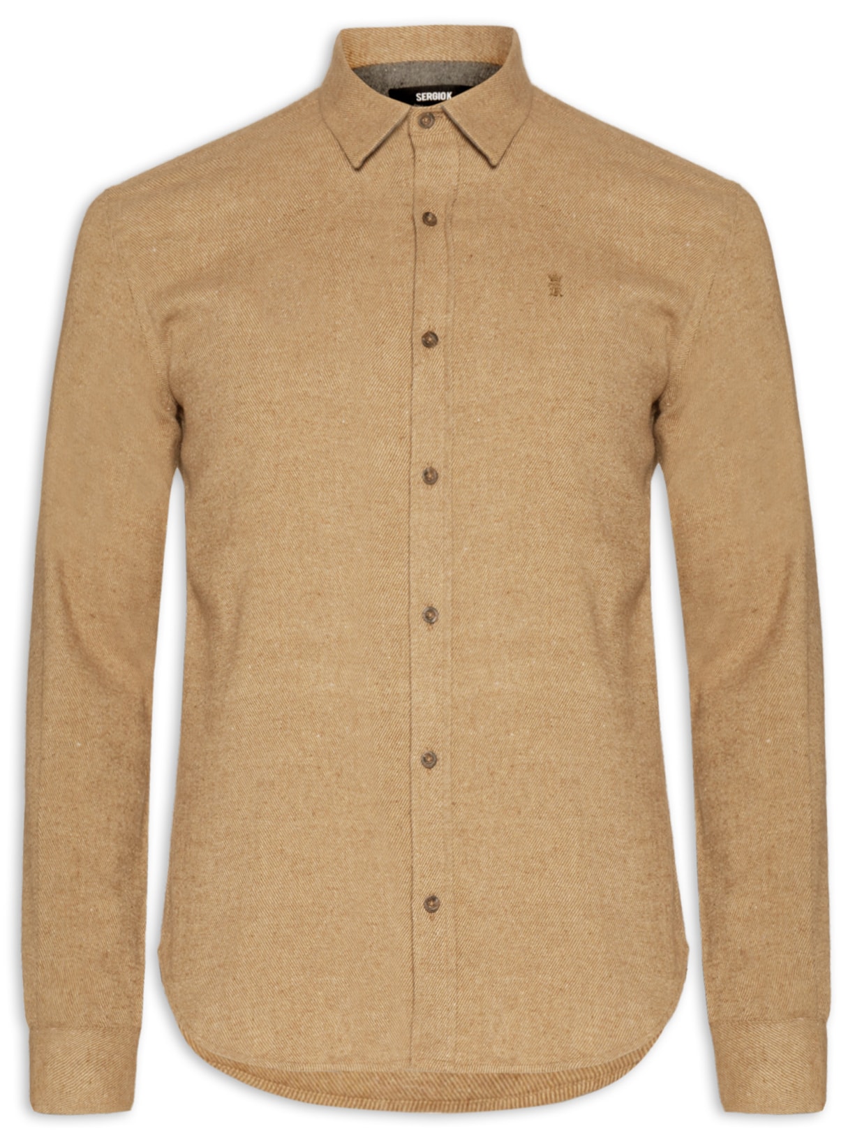 Camisa Masculina Lisa Em Flanela Twill - Bege