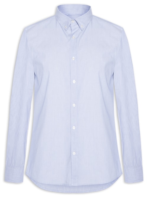 Camisa Masculina Listrada Básica Em Tricoline - Azul
