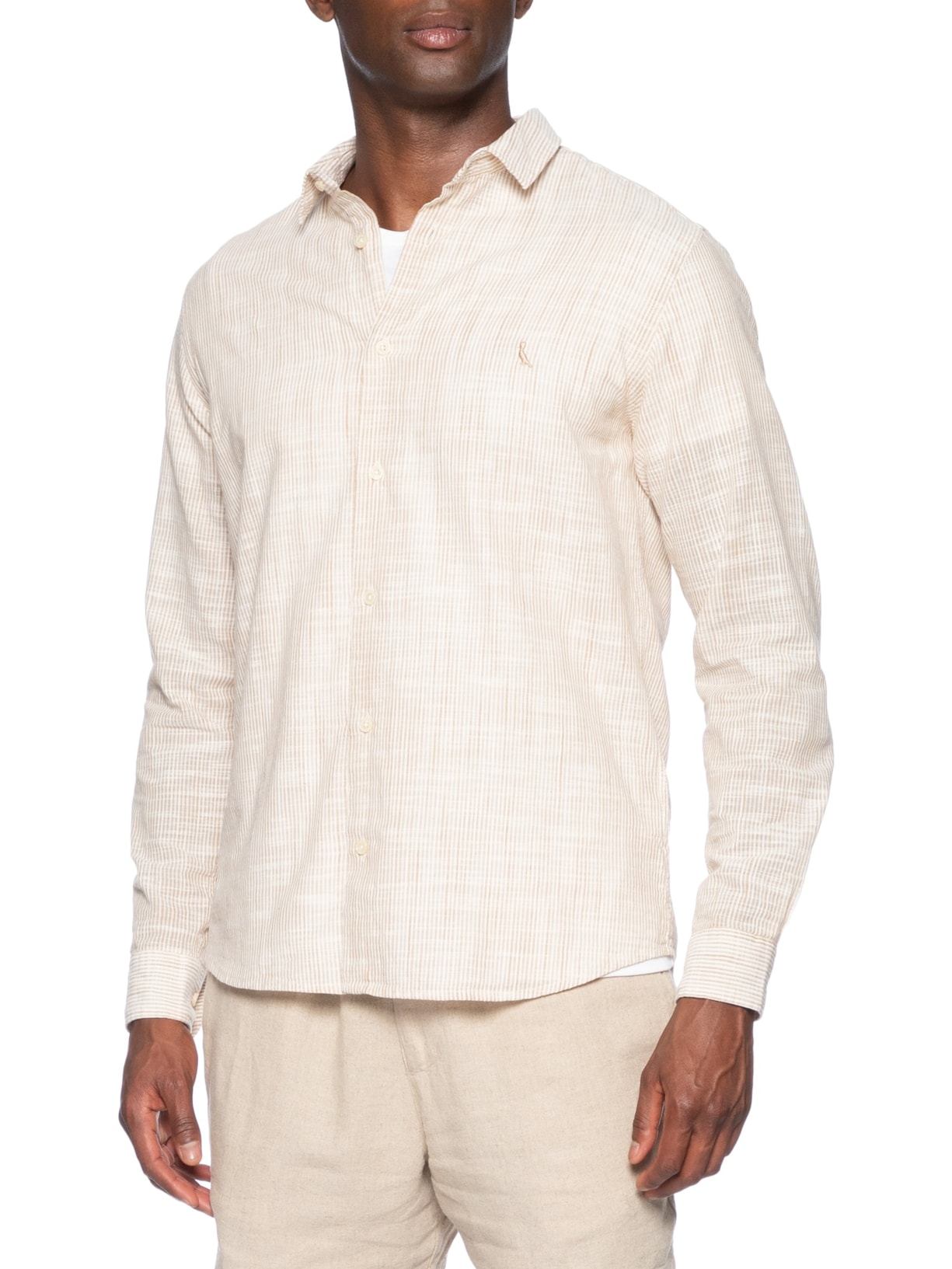 Camisa Masculina Listrada Bege Reserva