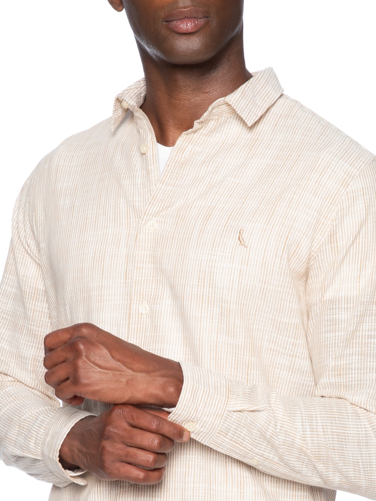Camisa Masculina Listrada Bege Reserva