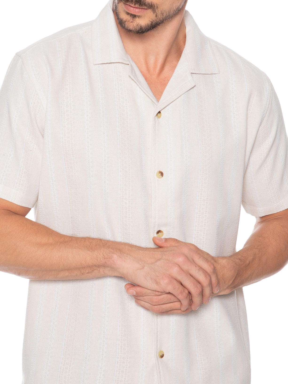 Camisa Masculina Listrada Bege Basiq Men