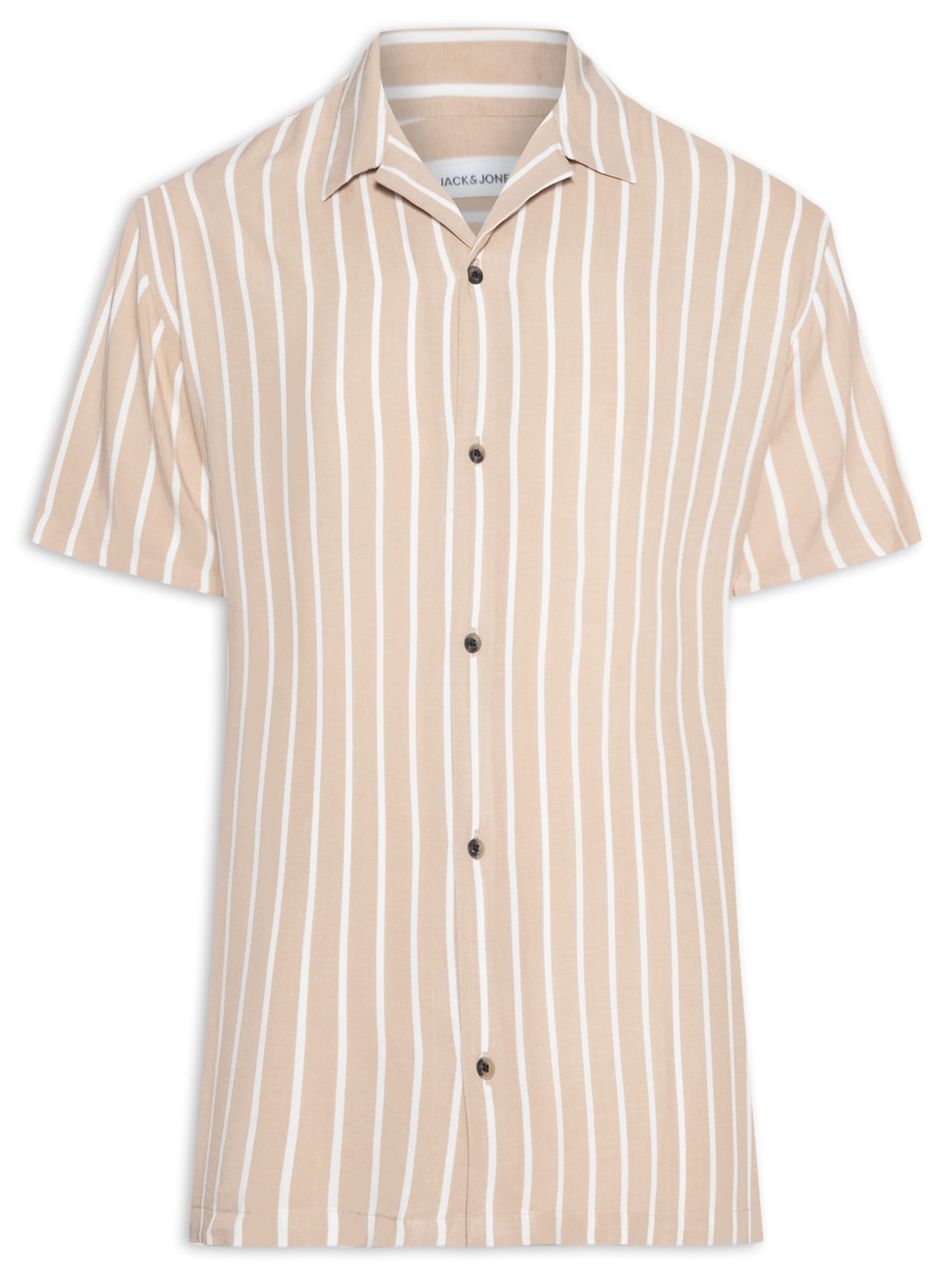 Camisa Masculina Listrada Em Viscose - Bege