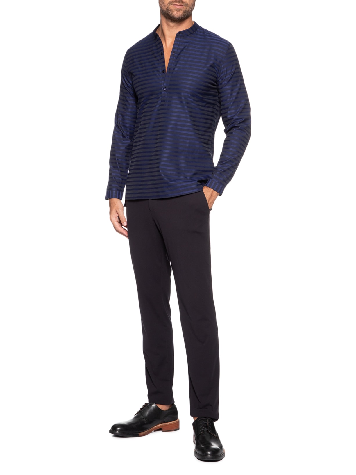 Camisa Masculina Listrada Jacquard Azul Ricardo Almeida