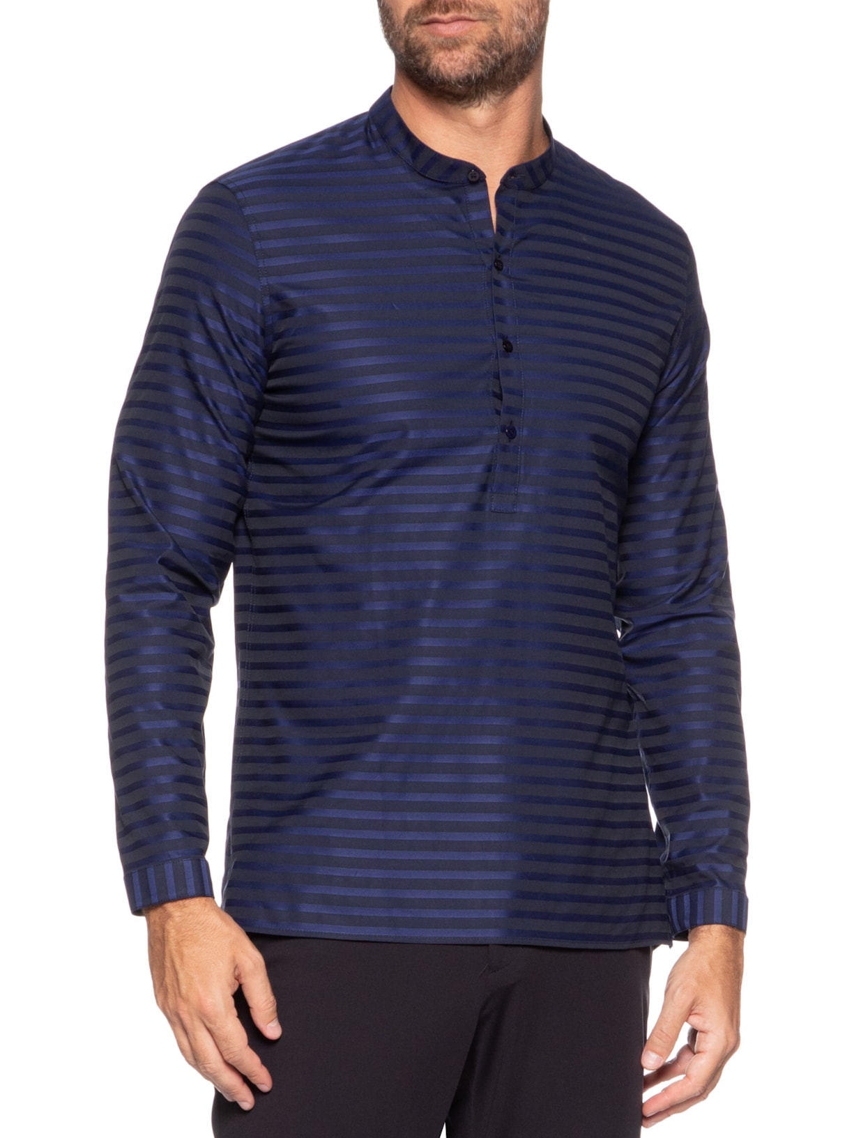 Camisa Masculina Listrada Jacquard Azul Ricardo Almeida